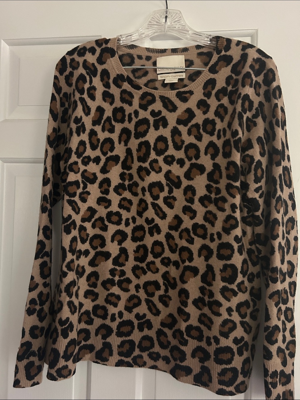 Cynthia Rowley Leopard Print Crewneck Sweater - Tan & Black